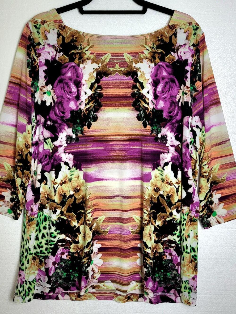 Purple Floral Print Jersey Knit Tunic Top Size 1X